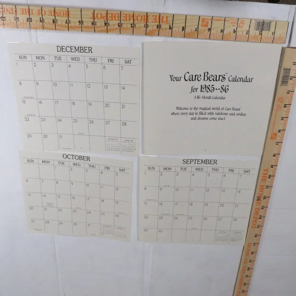 Care Bear (4) calendar pages LAMINATED (not connected)